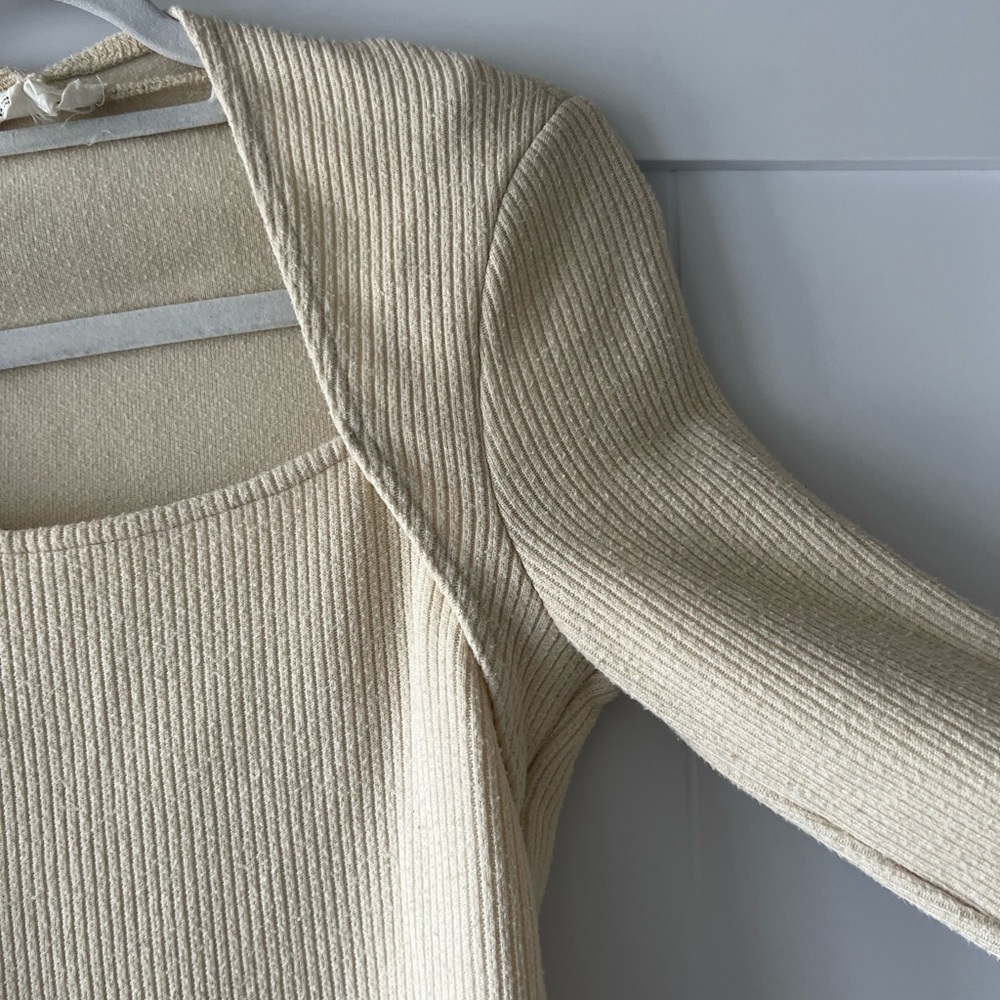 Anthropologie Women’s Ivory Ribbed Knit Top Sweater - Picture 10 of 15